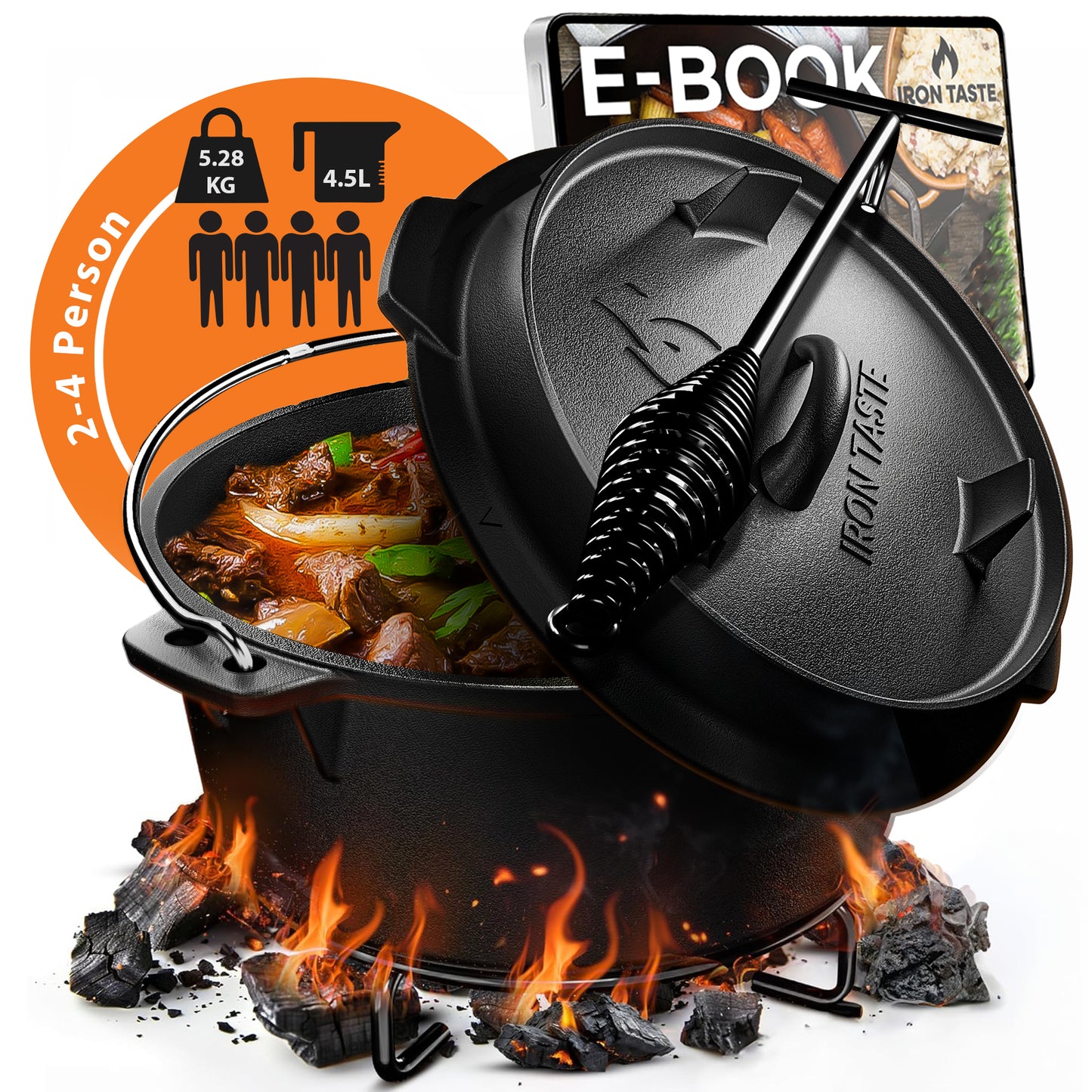 Dutch Oven 4.5l Mit Füßen | Feuertopf Gusseisen 4.5 liter | Iron Taste