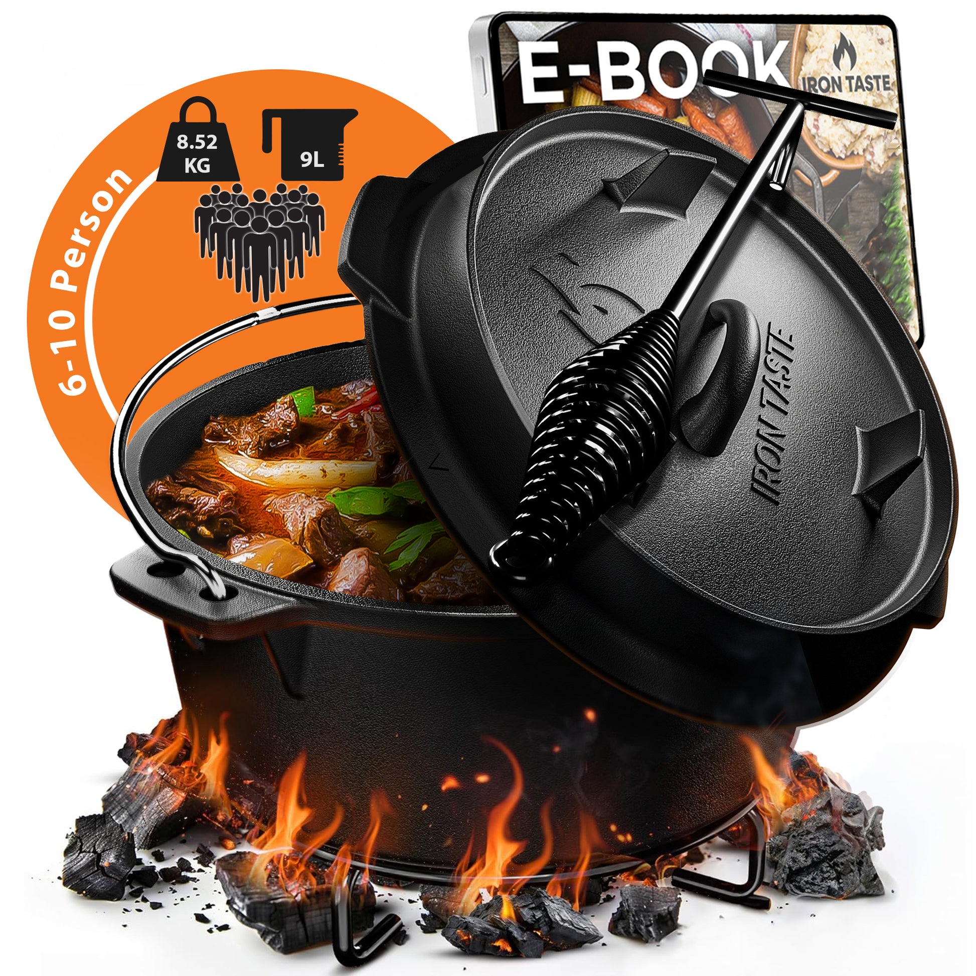Dutch Oven Set 9L Mit Füßen | Gusseiserner Topf 9 Liter | Iron Taste